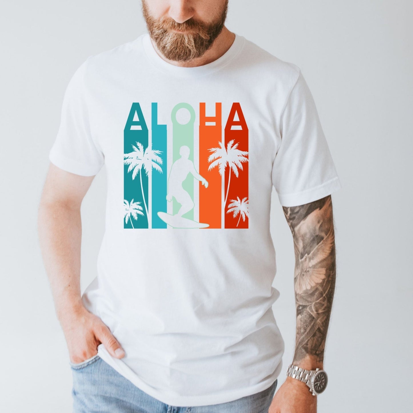 Aloha Silhouette Surfing Sublimation Transfer - Crown Transfers