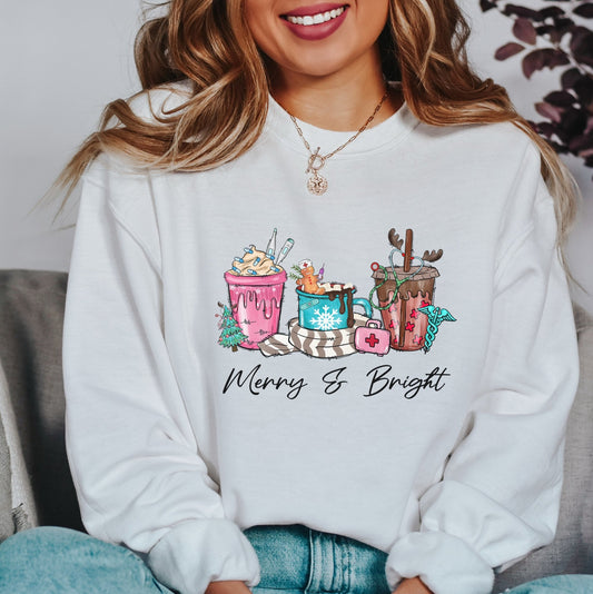 Merry & Bright Nurse Coffee Christmas DTF Transfer - Crown Transfers